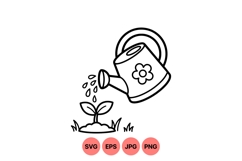 Hand Drawn Watering Can And Plant Svg Design Product Image 1