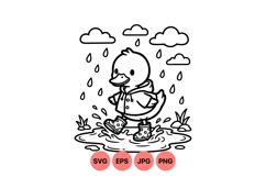 Cute Duckling Jumping In Rain Vector Illustration Product Image 1