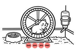 Hand Drawn Hamster Running On Wheel Illustration Product Image 1