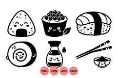 Hand Drawn Cute Kawaii Sushi Clipart Illustration Product Image 1