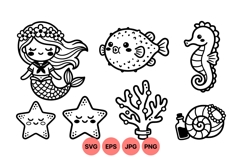 Hand Drawn Mermaid And Sea Life Clipart Product Image 1