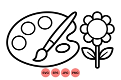 Line Art Paint Palette And Flower Svg Illustration Product Image 1