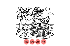 Pirate Parrot and Treasure Chest Vector Illustration Product Image 1