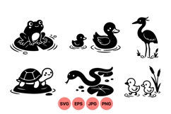 Cute Vector Pond Animal Silhouettes For Crafts Product Image 1