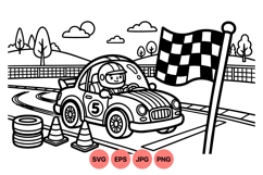 Line Art Kids Race Car Printable Coloring Design Product Image 1