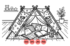 Line Art Kids Indoor Tent Play Illustration Product Image 1