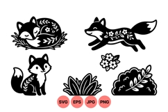 Hand Drawn Fox Floral Vector Clipart Designs Product Image 1