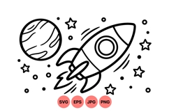 Cute Rocket And Planet Space Clipart Product Image 1