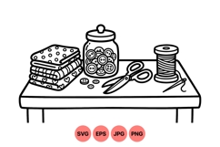 Hand Drawn Sewing Tools Clipart Product Image 1