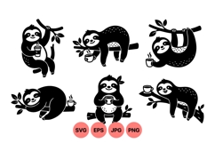 Hand Drawn Sloth Drinking Coffee Illustration Product Image 1