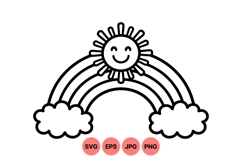 Cute Smiling Sun And Rainbow SVG Illustration Product Image 1