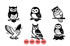 Hand Drawn Owl Silhouette Clipart Illustration Product Image 1