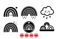 Cute Black Rainbow And Cloud SVG Clipart Product Image 1