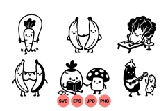 Black And White Cute Veggie Cartoon Clipart Product Image 1