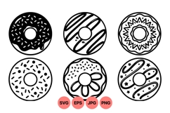 Black And White Donut Illustration Clipart Product Image 1