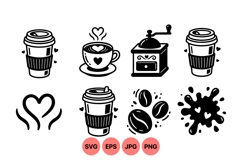 Hand Drawn Coffee Icons Svg Clipart Product Image 1