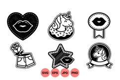Cute Unicorn And Lips Patch Vector Clipart Product Image 1