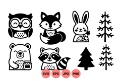 Vector Woodland Animals And Trees Illustration Product Image 1