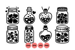 Black White Valentine Love Jar Clipart Design Product Image 1
