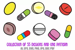 55 Drugs and Pills Logo Cartoon Illustration Designs SVG PNG Product Image 3
