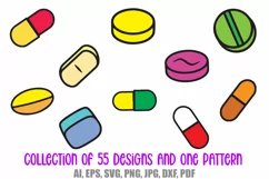 55 Drugs and Pills Logo Cartoon Illustration Designs SVG PNG Product Image 5