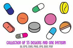 55 Drugs and Pills Logo Cartoon Illustration Designs SVG PNG Product Image 7