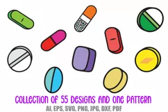 55 Drugs and Pills Logo Cartoon Illustration Designs SVG PNG Product Image 6