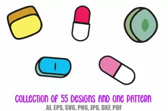 55 Drugs and Pills Logo Cartoon Illustration Designs SVG PNG Product Image 2