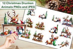 12 Christmas Drunken Animals Stickers JPEG and PNGs Product Image 1