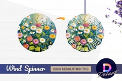 Colorful daisies floral illustration Round Wind Spinner PNG Product Image 1