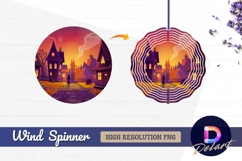 Halloween night creepy town with Round Wind Spinner PNG Product Image 1