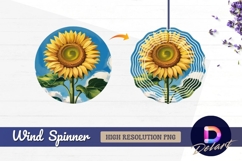 Illustrated sunflower with blue sky Round Wind Spinner PNG Product Image 1