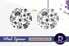 Watercolor floral pattern black Round Wind Spinner PNG Product Image 1