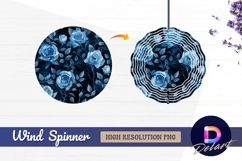 Blue rose pattern with dark Round Wind Spinner PNG Product Image 1
