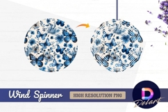 Blue butterflies and flowers Round Wind Spinner PNG Product Image 1