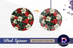 Red and white flowers with dark green Round Wind Spinner PNG Product Image 1
