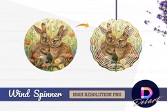Watercolor rabbits among flowers Round Wind Spinner PNG Product Image 1