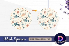 Cute fish and floral Round Wind Spinner PNG Product Image 1
