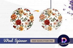 Vintage roses floral pattern white Round Wind Spinner PNG Product Image 1