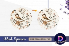 Bird perched among flowers Round Wind Spinner PNG Product Image 1