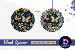 Butterfly and floral pattern on navy Round Wind Spinner PNG Product Image 1