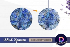 Blue floral pattern with gold Round Wind Spinner PNG Product Image 1