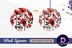Red poppy flower pattern with black Round Wind Spinner PNG Product Image 1