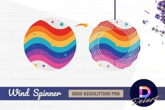 Rainbow wave pattern with stars round wind spinner png Product Image 1
