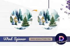 Watercolor christmas tree landscape Round Wind Spinner PNG Product Image 1