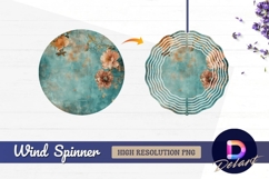 Floral arrangement on teal grunge Round Wind Spinner PNG Product Image 1