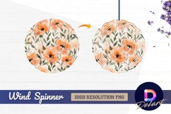 Peach watercolor flower and leaf Round Wind Spinner PNG Product Image 1