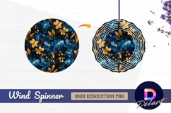 Floral pattern with blue and gold flowers Round Wind Spinner Product Image 1