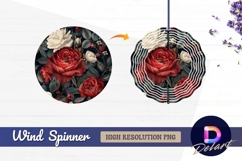 Dark floral pattern with red and white roses Round Wind Spin Product Image 1