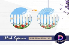 Watercolor garden scene with white Round Wind Spinner PNG Product Image 1